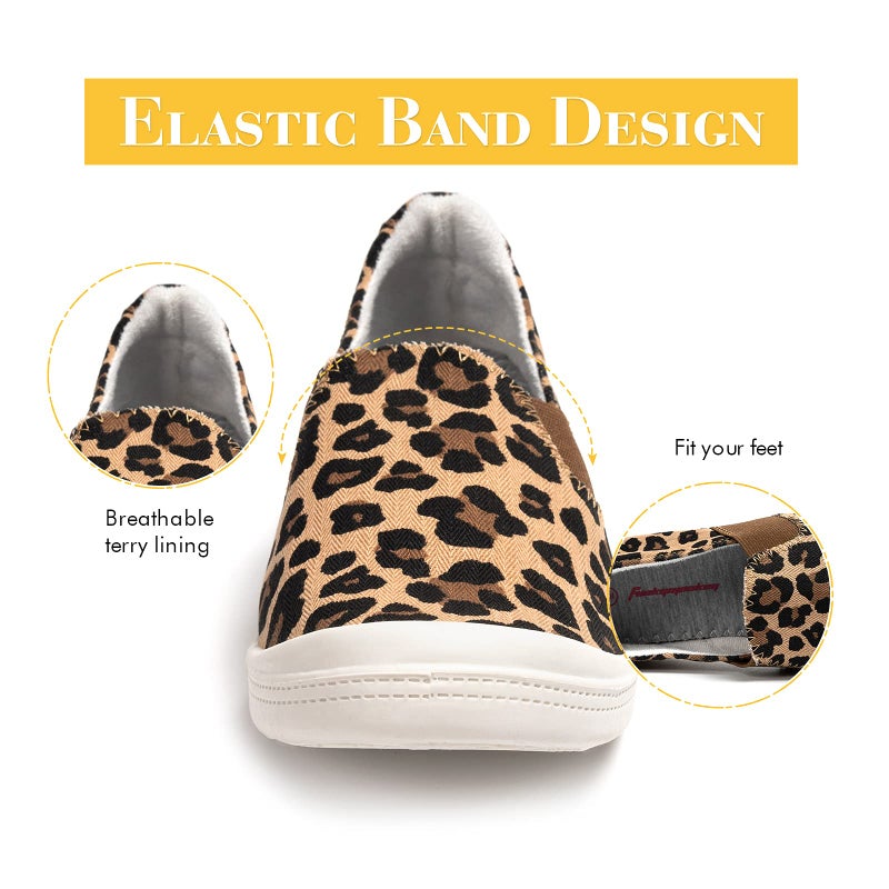 FUNKYMONKEY Women's Slip-On Canvas Sneakers Flat Shoes with Elastic Band, Breathable Terry Lining & Anti-Slip Sole-Lightweight Comfort Casual Walking Shoes (5 M US, Leopard) - Image 5