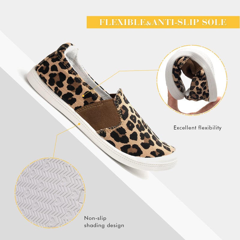 FUNKYMONKEY Women's Slip-On Canvas Sneakers Flat Shoes with Elastic Band, Breathable Terry Lining & Anti-Slip Sole-Lightweight Comfort Casual Walking Shoes (5 M US, Leopard) - Image 4
