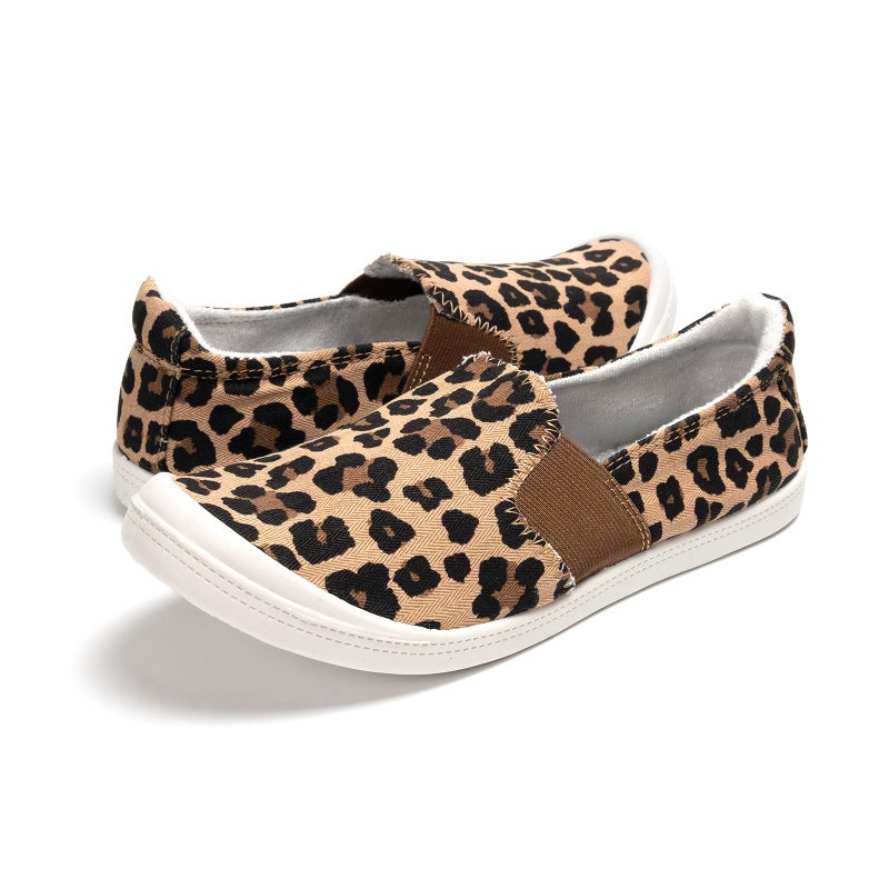 FUNKYMONKEY Women's Slip-On Canvas Sneakers Flat Shoes with Elastic Band, Breathable Terry Lining & Anti-Slip Sole-Lightweight Comfort Casual Walking Shoes (5 M US, Leopard) - Image 3