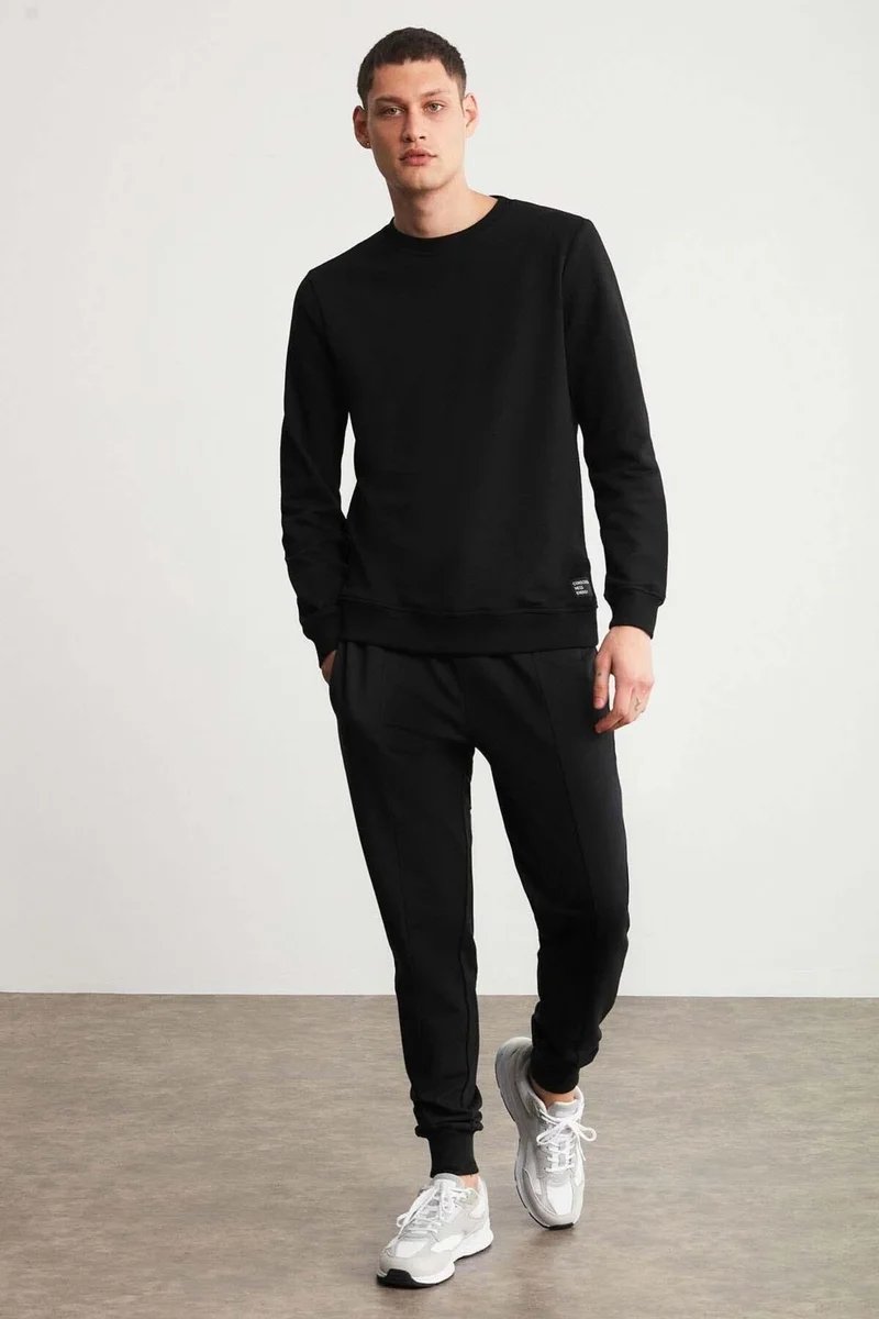 جريميلانج Fabian Men's Regular Fit Normal Cut Front Ribbed Corded 3 Thread Inside Raised Black Sweatpants