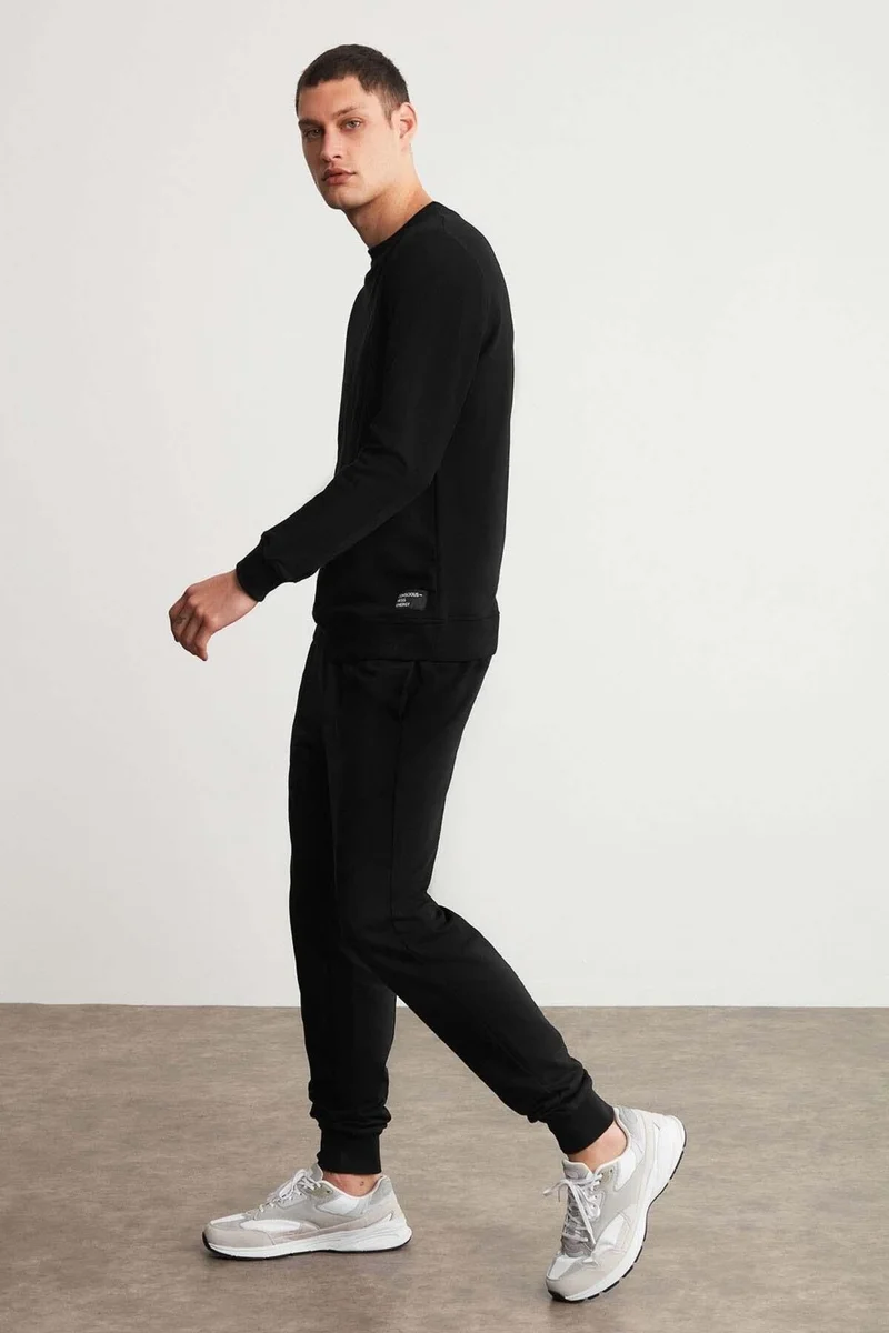 جريميلانج Fabian Men's Regular Fit Normal Cut Front Ribbed Corded 3 Thread Inside Raised Black Sweatpants
