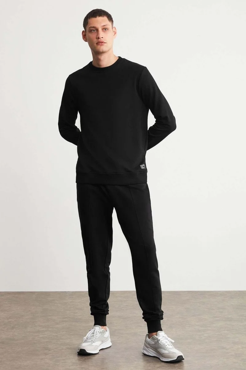جريميلانج Fabian Men's Regular Fit Normal Cut Front Ribbed Corded 3 Thread Inside Raised Black Sweatpants
