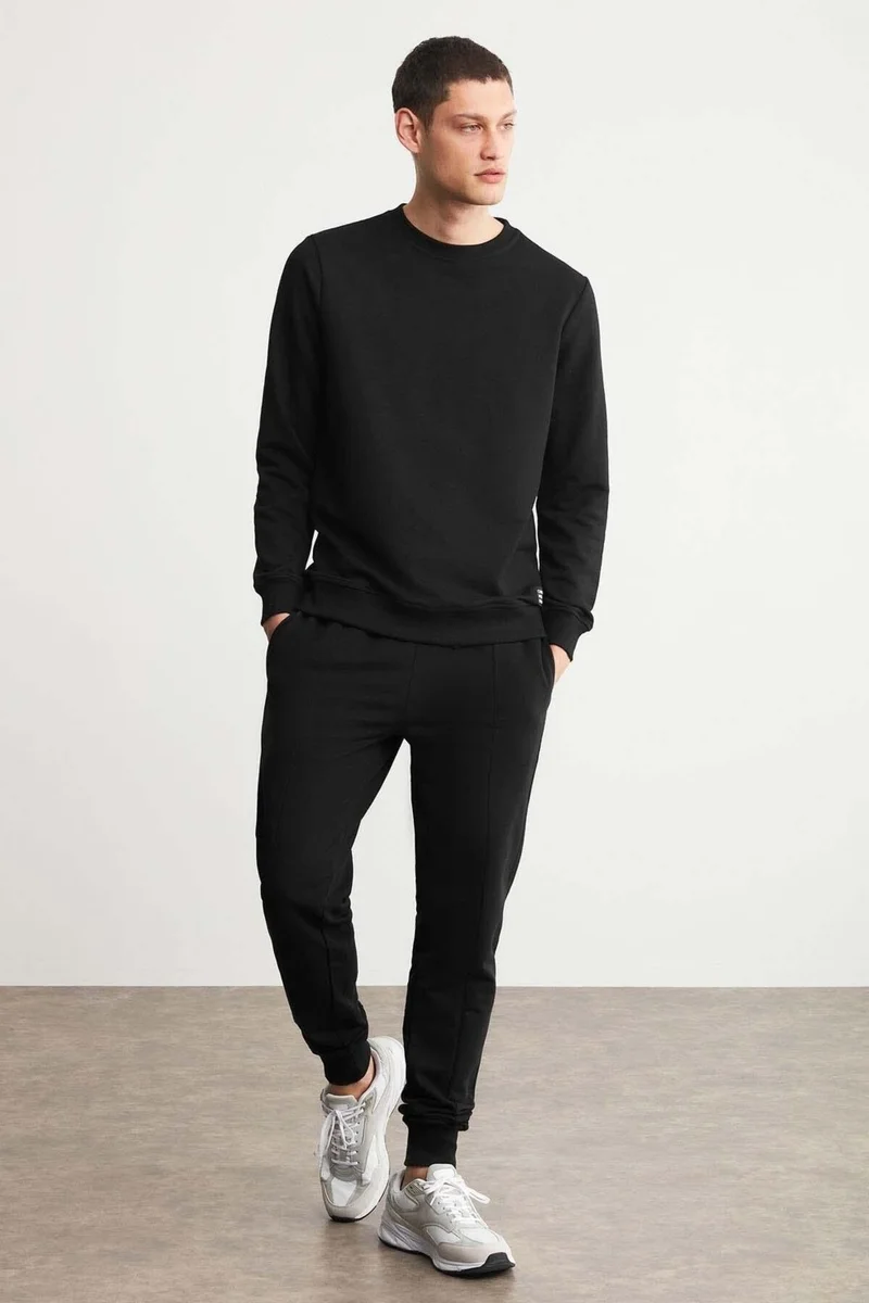 جريميلانج Fabian Men's Regular Fit Normal Cut Front Ribbed Corded 3 Thread Inside Raised Black Sweatpants