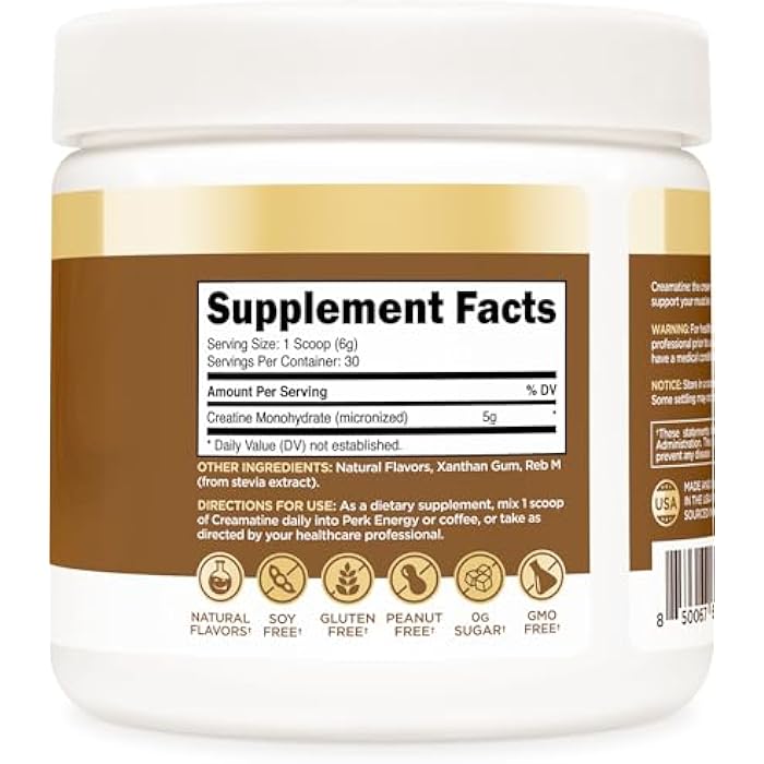 Perk Creamatine (Marshmallow Graham) 30 Servings - Flavored Creatine Monohydrate, 5g of Creatine per Serving, Naturally Sweetened, Zero Sugar, Gluten-Free, Soy-Free - Image 4