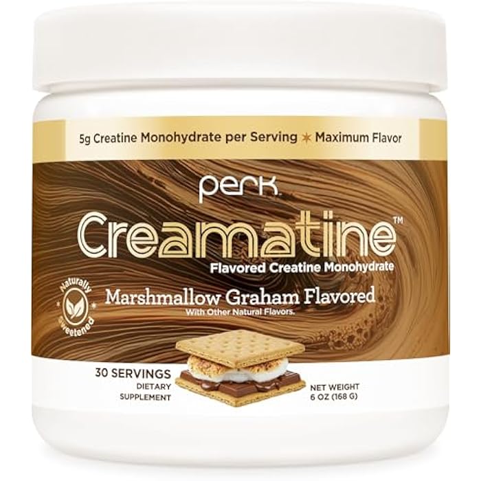 Perk Creamatine (Marshmallow Graham) 30 Servings - Flavored Creatine Monohydrate, 5g of Creatine per Serving, Naturally Sweetened, Zero Sugar, Gluten-Free, Soy-Free - Image 1