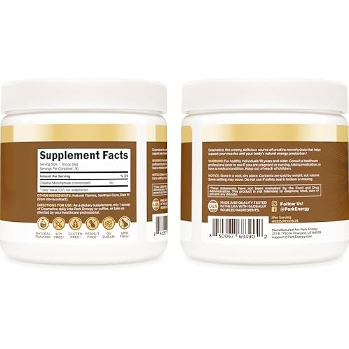Perk Creamatine (Marshmallow Graham) 30 Servings - Flavored Creatine Monohydrate, 5g of Creatine per Serving, Naturally Sweetened, Zero Sugar, Gluten-Free, Soy-Free - Image 5