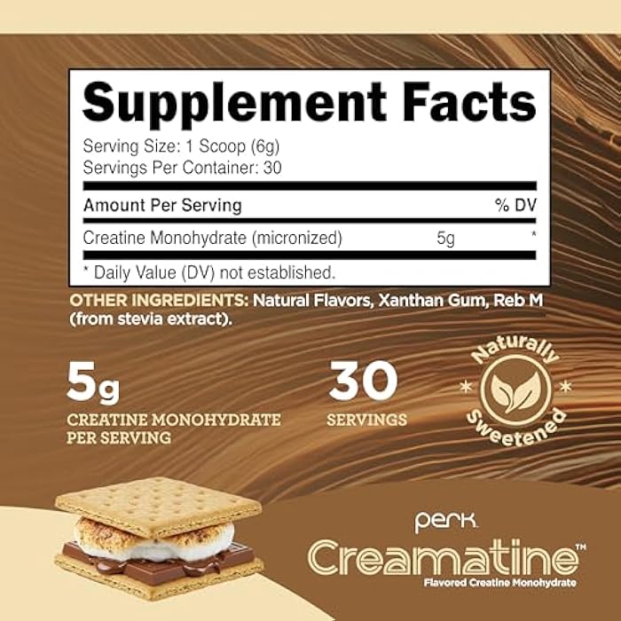 Perk Creamatine (Marshmallow Graham) 30 Servings - Flavored Creatine Monohydrate, 5g of Creatine per Serving, Naturally Sweetened, Zero Sugar, Gluten-Free, Soy-Free - Image 2