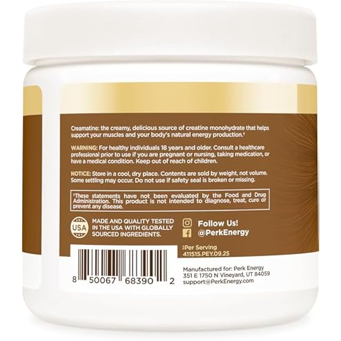 Perk Creamatine (Marshmallow Graham) 30 Servings - Flavored Creatine Monohydrate, 5g of Creatine per Serving, Naturally Sweetened, Zero Sugar, Gluten-Free, Soy-Free - Image 3