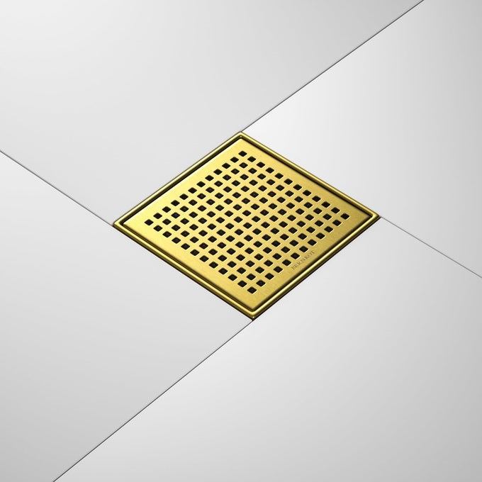 SQUARE SHOWER DRAIN 6 304 STAINLESS STEEL FLOOR DRAIN WITH GRID DRAIN COVER HAIR STRAINER SHOWER DRAIN WCUPC CERTIFIED BRUSHED GOLD