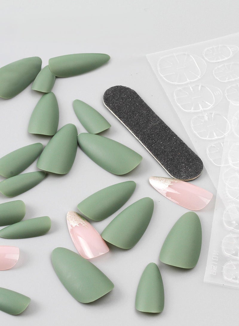 JOYME 24 Pcs Fake Nail Tip Set Nail Stylish Easy to Use Art Design for Salons and DIY with 72 Pcs Nail Adhesive Glue Tapes and Mini Nail File and Manicure Mini Stick for Women - Image 4