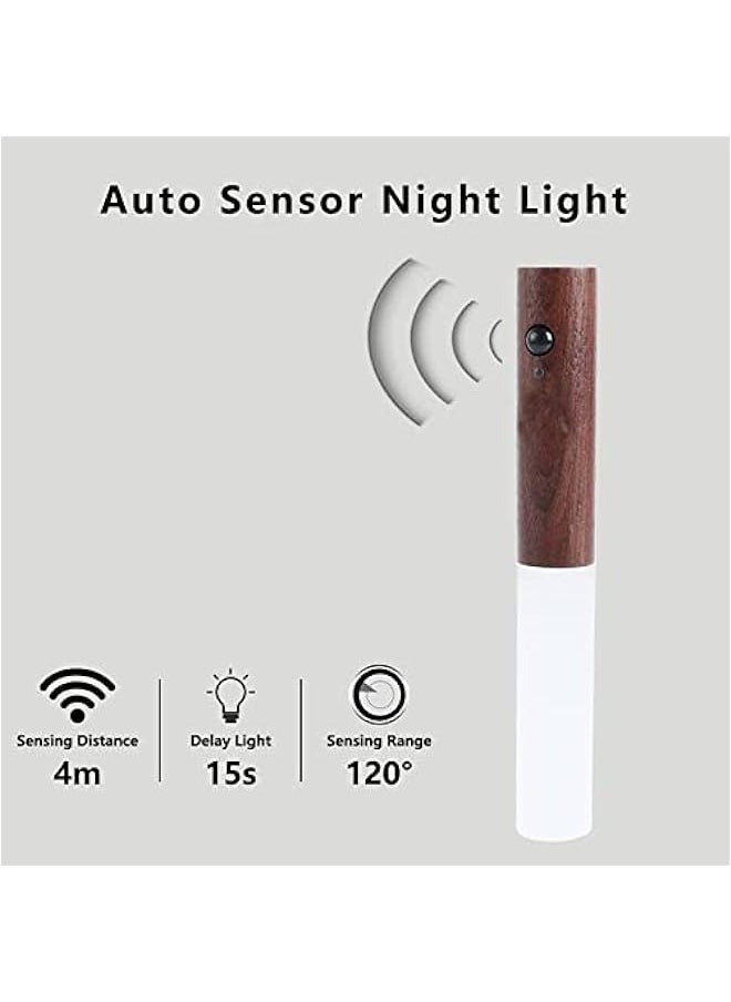 ماركة غير محددة - إضاءة بيئية LED PIR مع حساس الحركة، مصباح خزانة USB قابل للشحن، مصباح طاولة خشب الجوز لغرفة النوم - Image 1