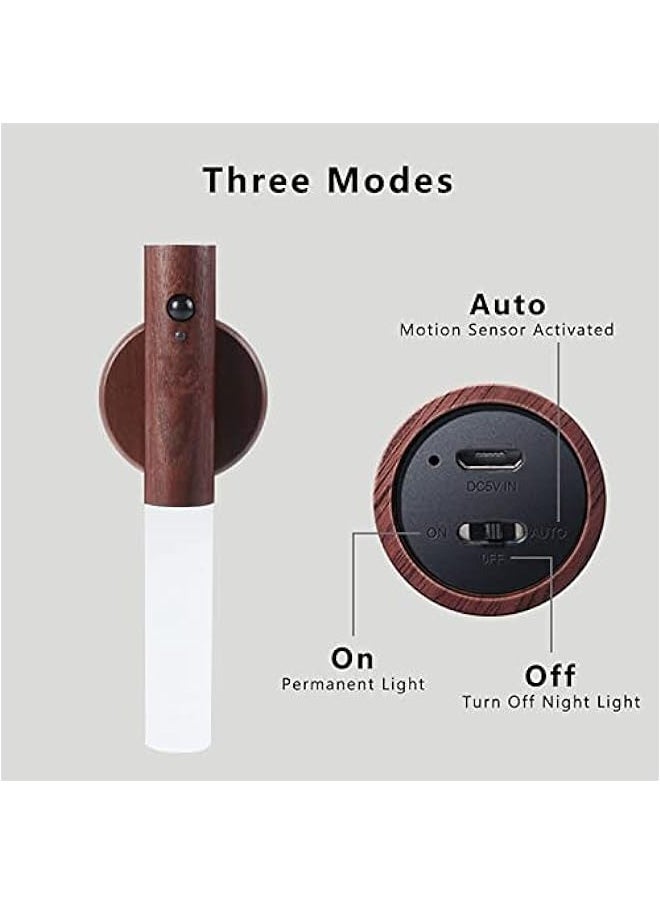 ماركة غير محددة - إضاءة بيئية LED PIR مع حساس الحركة، مصباح خزانة USB قابل للشحن، مصباح طاولة خشب الجوز لغرفة النوم - Image 1
