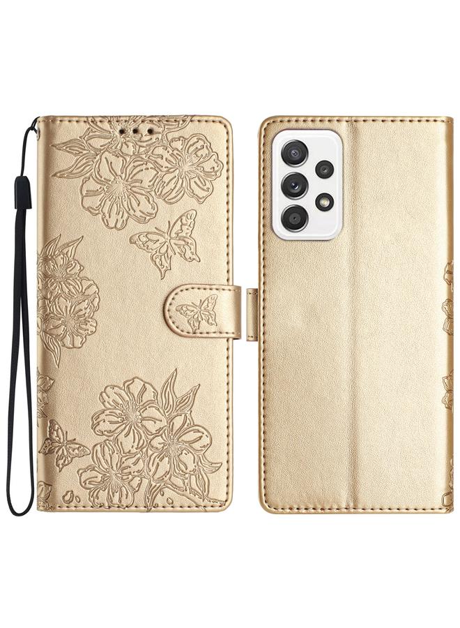 اس-توب جراب لهاتف Samsung Galaxy A32 4G بتصميم زهرة الكرز والفراشة من جلد البولي يوريثان المنقوش - Image 1