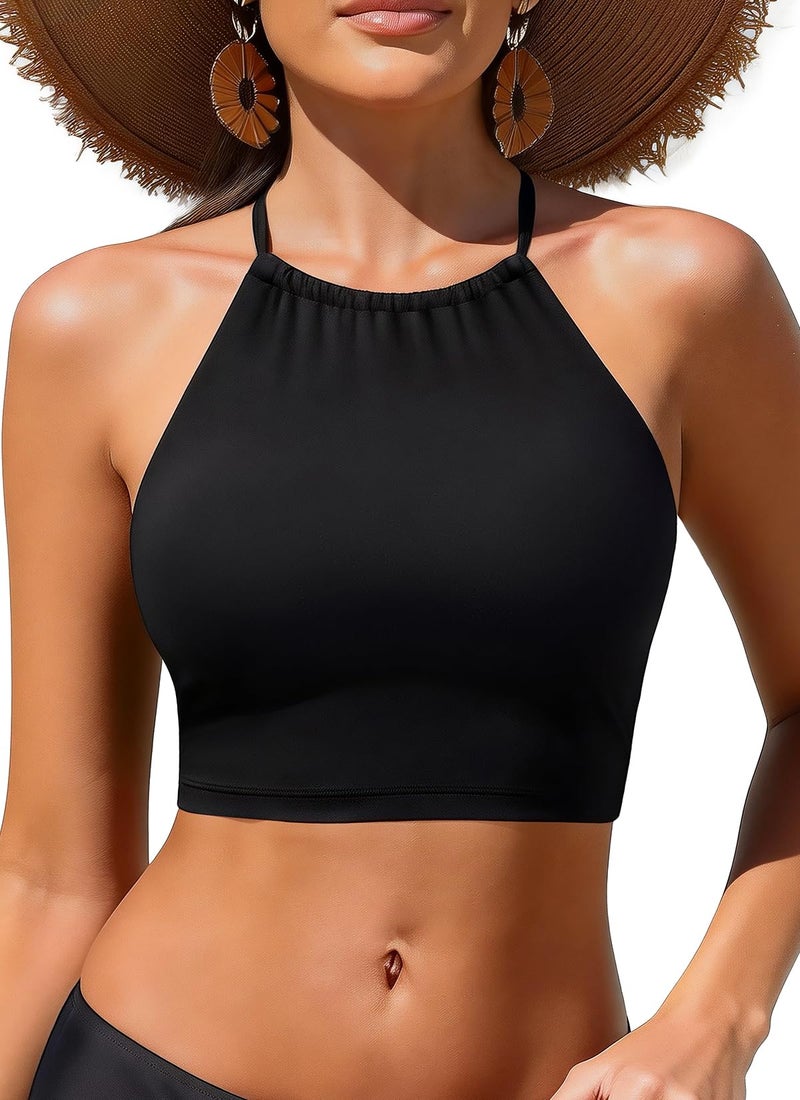 Tempt Me Women Swim Top - High Neck Bikini Top Only Halter Swimsuit Bathing Suit 2026 Black M - Image 1