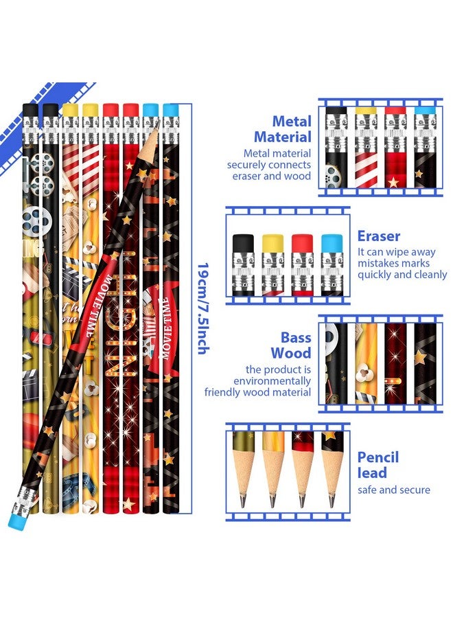 شير 36 قطعة من أقلام الرصاص ليلة الفيلم مع ممحاة أقلام الرصاص للعطلات بكميات كبيرة هدايا حفلات ليلة الفيلم للأطفال جائزة الكرنفال للطلاب هدايا الفصل هدايا عيد الميلاد هدايا الحفلات 4 أنماط - Image 2