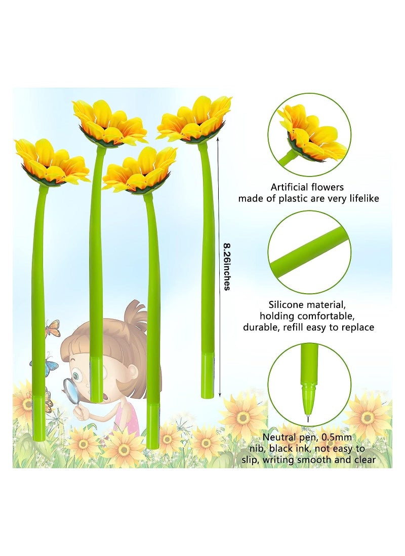 Generic Sunflower Pens, Creative Sunflower Gel Ink Pen, Artificial Flowers Ballpoint Pens, 0.5 mm Flower Writing Pen for School Office Home  (12 Pcs)  - Image 4
