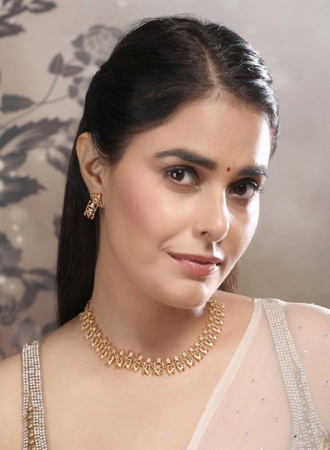 Thrillz gold plated traditional ad oxidised necklace set jewellery for women stylish anti tarnish choker neckpieces accessories gift for woman, girls, ladies, wife & girlfriend (Design 3) - Image 2