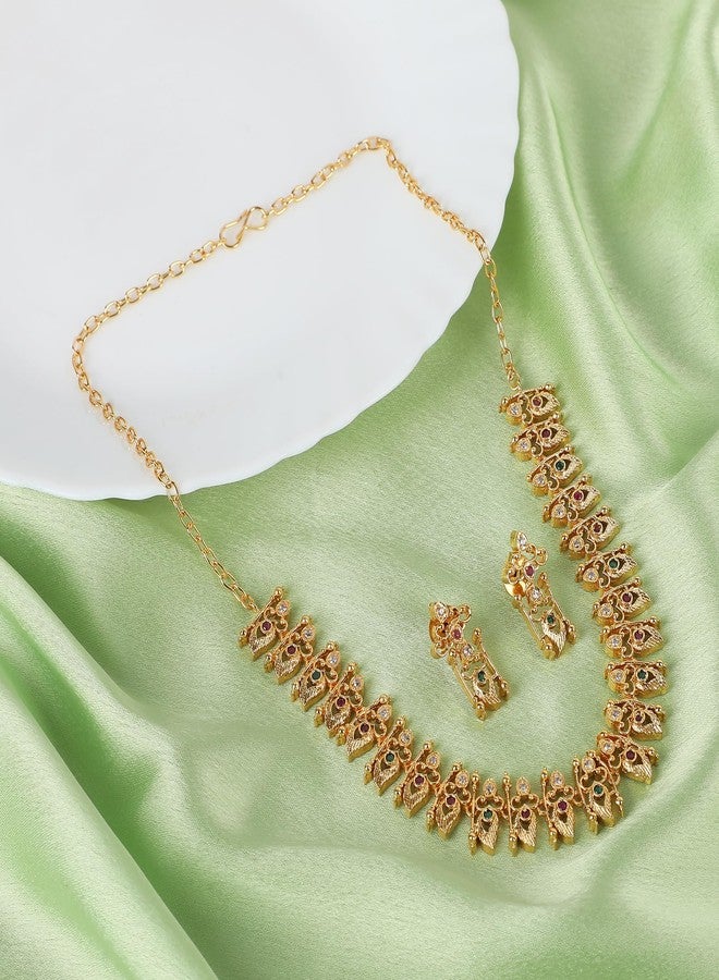 Thrillz gold plated traditional ad oxidised necklace set jewellery for women stylish anti tarnish choker neckpieces accessories gift for woman, girls, ladies, wife & girlfriend (Design 3) - Image 5