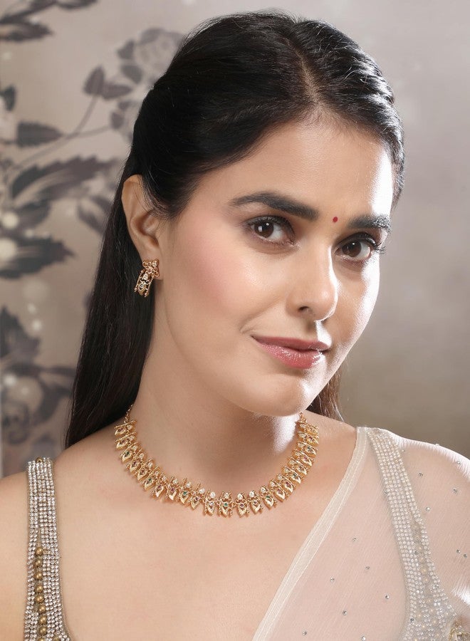 Thrillz gold plated traditional ad oxidised necklace set jewellery for women stylish anti tarnish choker neckpieces accessories gift for woman, girls, ladies, wife & girlfriend (Design 3) - Image 3