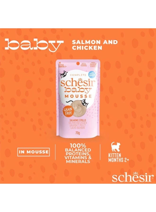 Schesir Baby Kitten Mousse with Salmon and Chicken, 70g - Grain-Free Wet Food for Kittens 2+ Months, with DHA and Taurine for Brain and Eye Development - Image 4