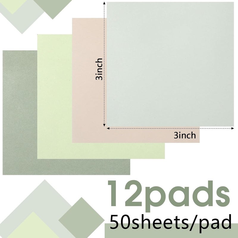 Thenshop 12 Pads Sticky Notes 3''x3'', Self Stick Notes Pads Office Supplies, 4 Gradient Colors Vintage Color 50 Sheets/pad for School,Office, Home(Gradient Green) - Image 2