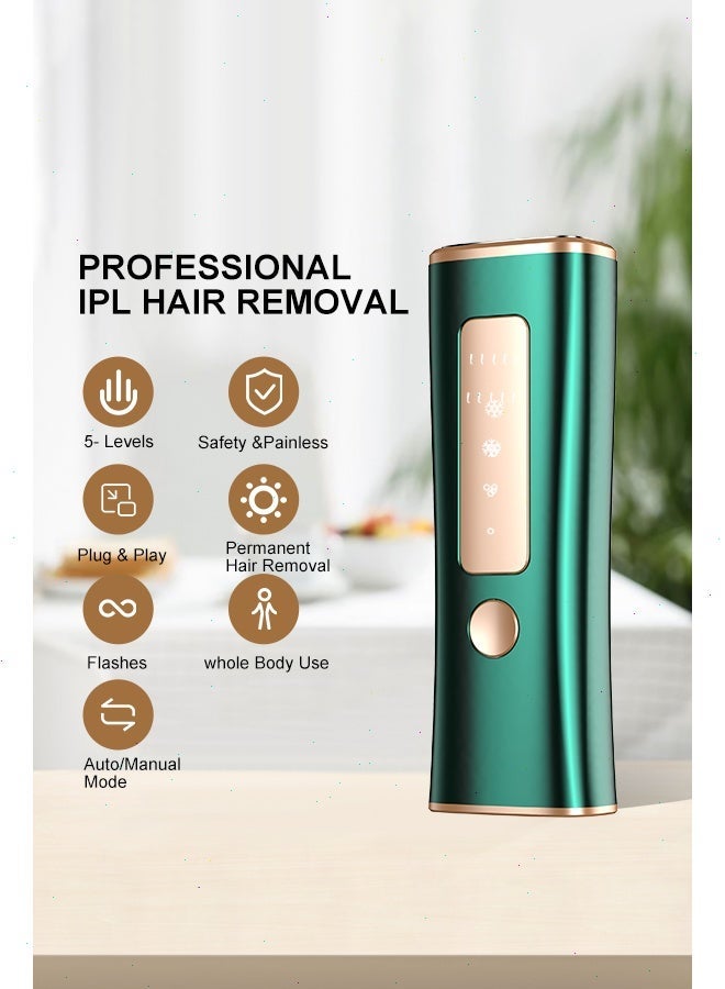 Laser Hair Removal, IPL Laser Hair Removal Device for Women & Men, Safe at-Home Nearly Painless  Ice-Cooling Contact, Long-Lasting Result for Full Body & Face Green - Image 5