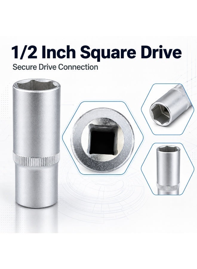 23mm Deep Socket 1/2 Inch Drive, 6 Point Chrome Vanadium Steel CR-V Socket for Ratchet, Breaker Bar, Automotive Repair and Workshop Use - Image 2