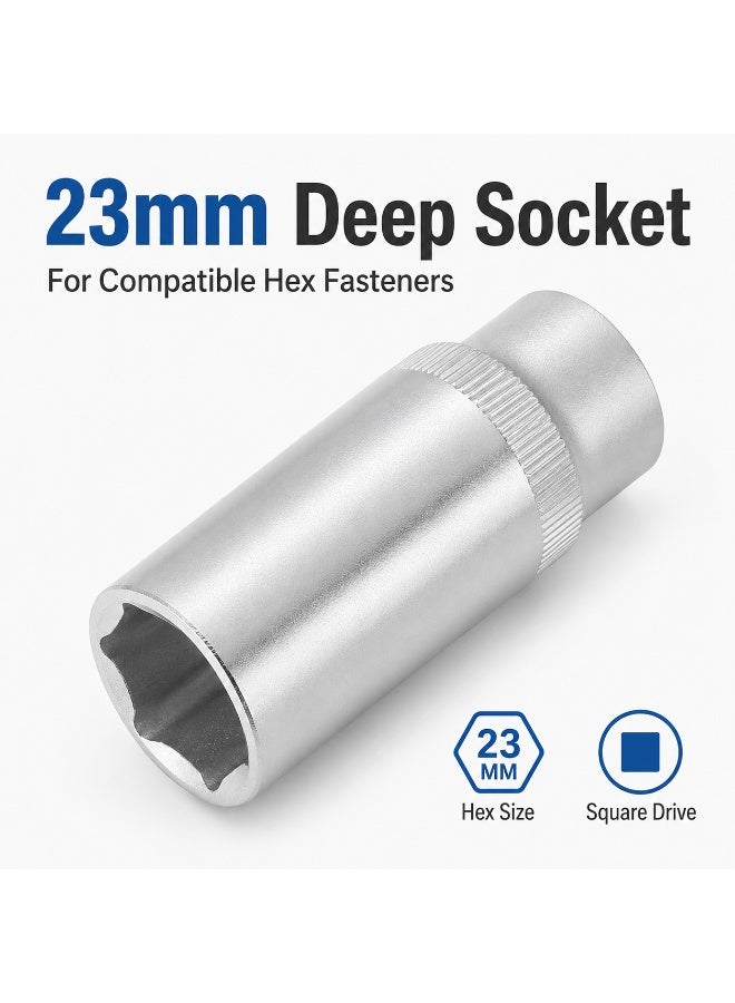 23mm Deep Socket 1/2 Inch Drive, 6 Point Chrome Vanadium Steel CR-V Socket for Ratchet, Breaker Bar, Automotive Repair and Workshop Use - Image 3