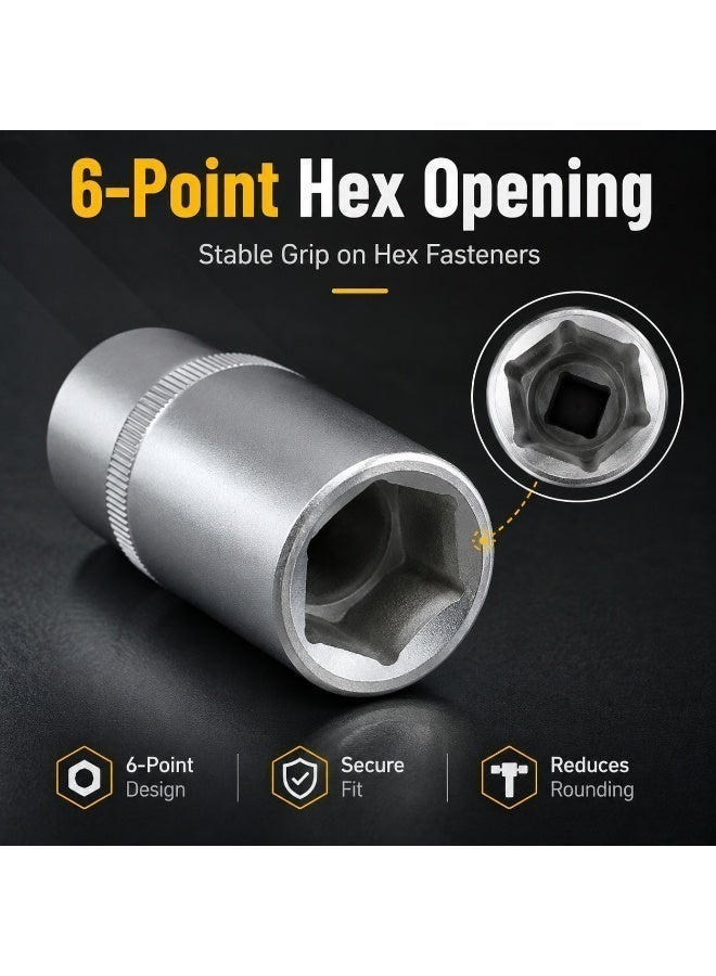 23mm Deep Socket 1/2 Inch Drive, 6 Point Chrome Vanadium Steel CR-V Socket for Ratchet, Breaker Bar, Automotive Repair and Workshop Use - Image 4