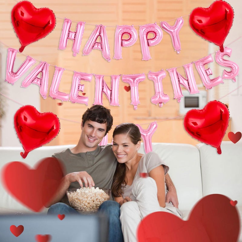 Tagberoy Pink Happy Valentines Day Balloons  16 Inch Valentines Decorations Balloons Red Heart Balloon For Valentine Day Decorations For Party Hotel Room Office Classroom - Image 3