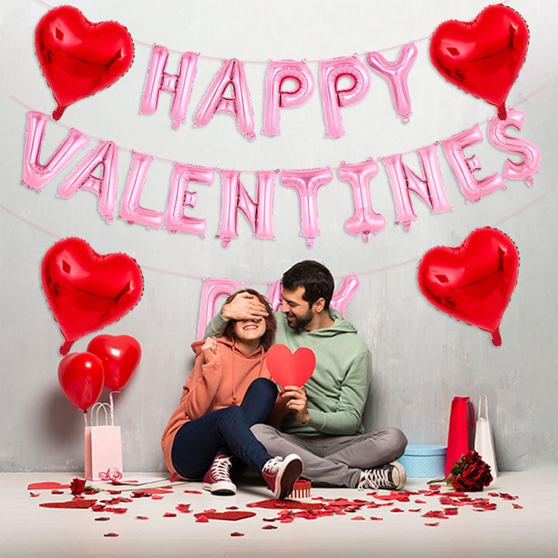 Tagberoy Pink Happy Valentines Day Balloons  16 Inch Valentines Decorations Balloons Red Heart Balloon For Valentine Day Decorations For Party Hotel Room Office Classroom - Image 5