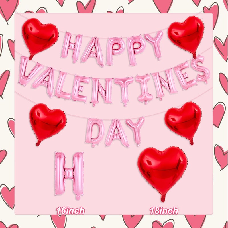 Tagberoy Pink Happy Valentines Day Balloons  16 Inch Valentines Decorations Balloons Red Heart Balloon For Valentine Day Decorations For Party Hotel Room Office Classroom - Image 2