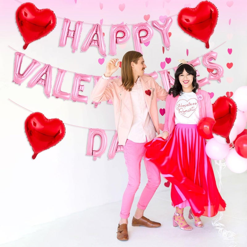 Tagberoy Pink Happy Valentines Day Balloons  16 Inch Valentines Decorations Balloons Red Heart Balloon For Valentine Day Decorations For Party Hotel Room Office Classroom - Image 4