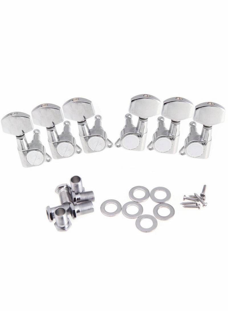 Excefore Guitar String Tuning Pegs 3L3R Chrome Tuners Guitar Machine Heads for Folk Acoustic Electric Guitar Tuner Guitar Parts Fender Replacement (Silver)6Pcs - Image 2