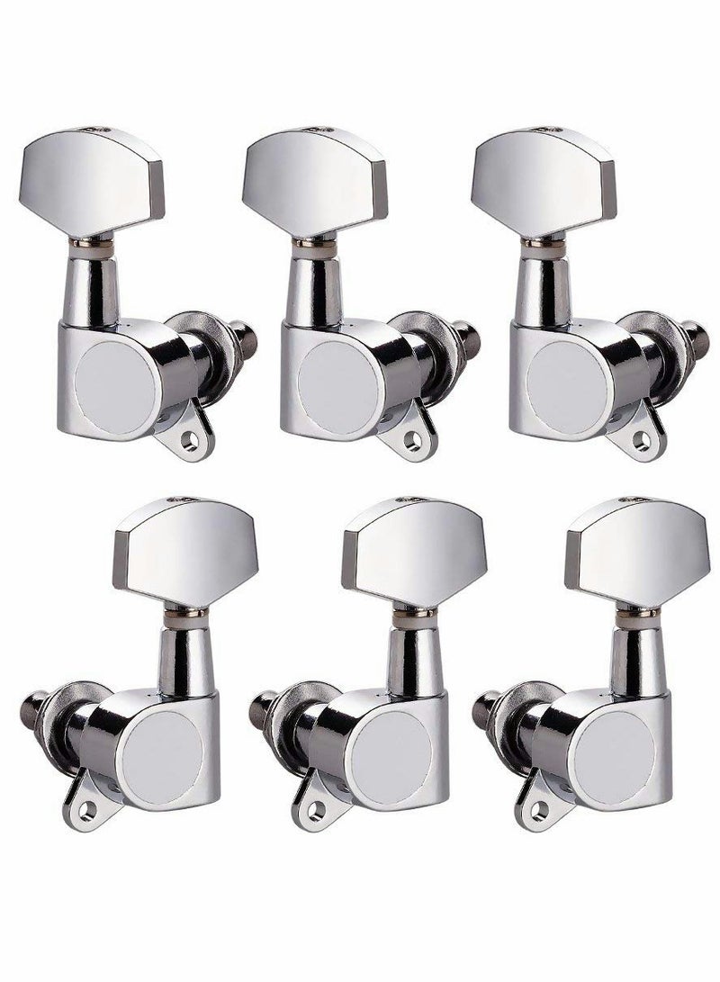 Excefore Guitar String Tuning Pegs 3L3R Chrome Tuners Guitar Machine Heads for Folk Acoustic Electric Guitar Tuner Guitar Parts Fender Replacement (Silver)6Pcs - Image 1