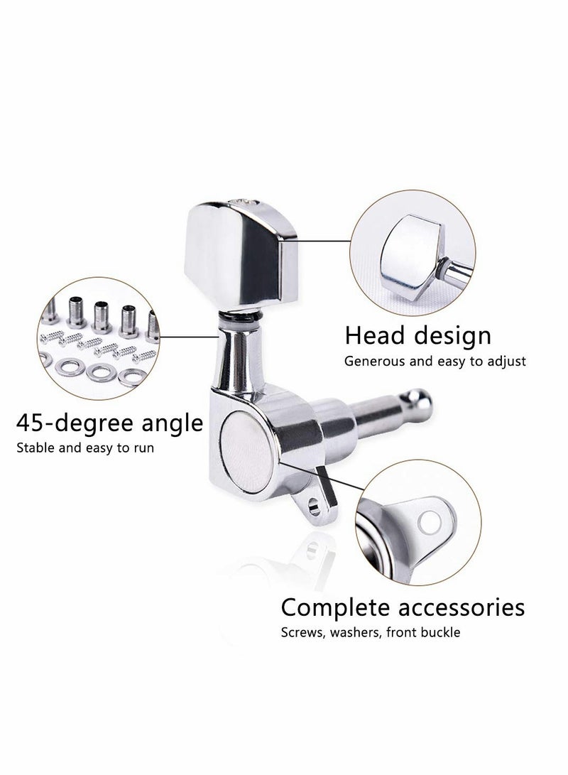 Excefore Guitar String Tuning Pegs 3L3R Chrome Tuners Guitar Machine Heads for Folk Acoustic Electric Guitar Tuner Guitar Parts Fender Replacement (Silver)6Pcs - Image 3