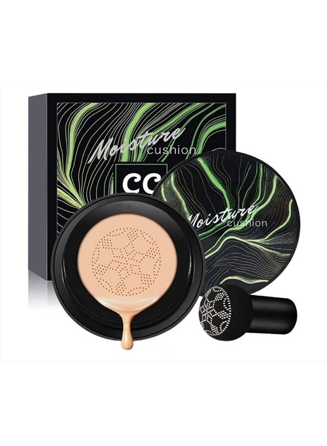 Nenrte Mushroom Head Air Cushion CC Cream, CC Cream Foundation, Moisturizing BB Cream Foundation Long-Lasting Coverage of Blemishes, Matte Even Skin Tone Nude Makeup Base Primer(02#, Natural)  - Image 1