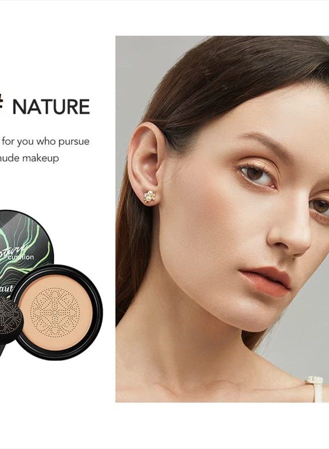 Nenrte Mushroom Head Air Cushion CC Cream, CC Cream Foundation, Moisturizing BB Cream Foundation Long-Lasting Coverage of Blemishes, Matte Even Skin Tone Nude Makeup Base Primer(02#, Natural)  - Image 2