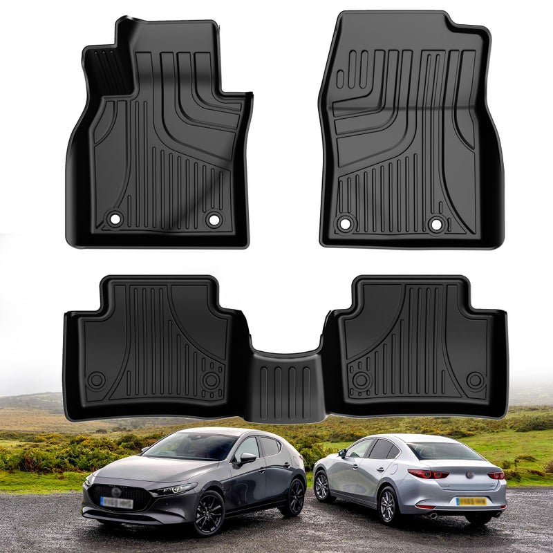 Original Floor Mats for 20192025 Mazda 3 All Models Custom Fit TPE Floor Liners All Weather Car Mats for Mazda 3 Accessories 20192025 1st 2nd Row Heavy Duty Protection Floor Mat