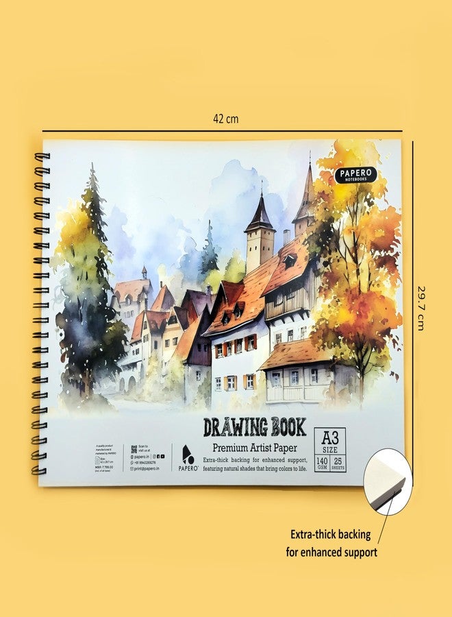 PaperO A3 Sketch Book - 140 GSM, 50 Pages/25 Sheets, Metal Wire-O Bound - Drawing Book Acid Free Paper for Artists, Professional (42 X 29.7 CM) - Image 2
