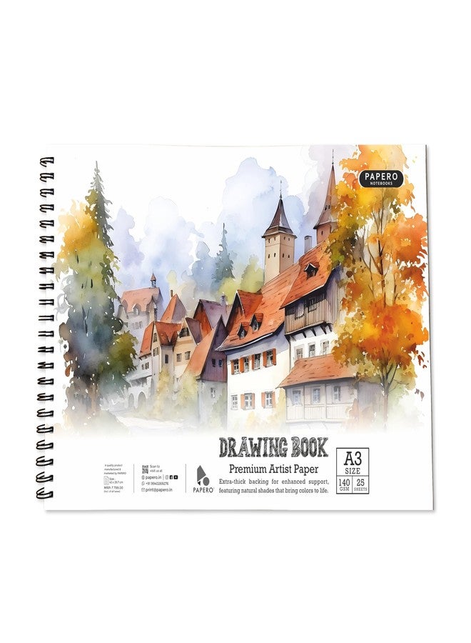 PaperO A3 Sketch Book - 140 GSM, 50 Pages/25 Sheets, Metal Wire-O Bound - Drawing Book Acid Free Paper for Artists, Professional (42 X 29.7 CM) - Image 1