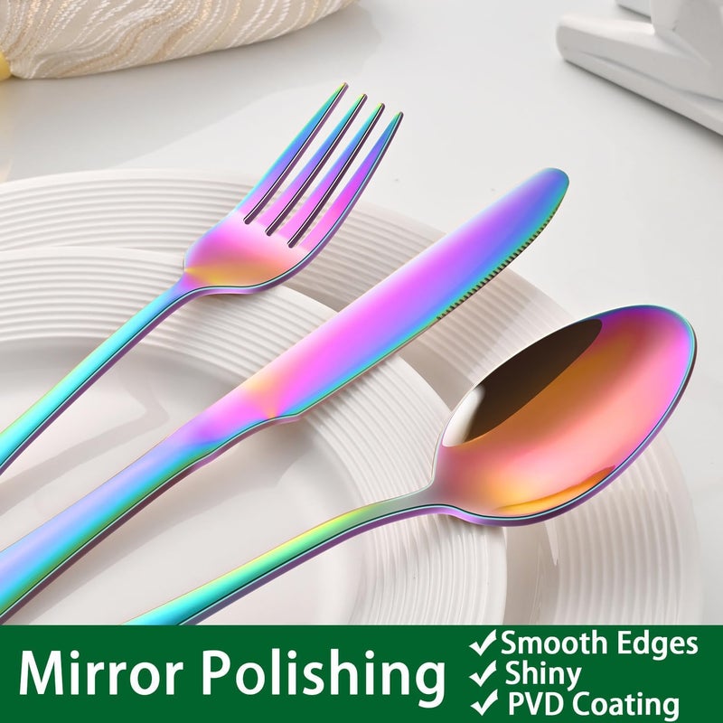 Dehov 49-Pieces Colorful Rainbow Stainless Steel Silverware Sets With Organizer And Steak Knives,Knife Spoon And Fork Eating Utensils Sets For Ktichen,Multicolor Flatware Sets With Cutlery Tray - Image 4