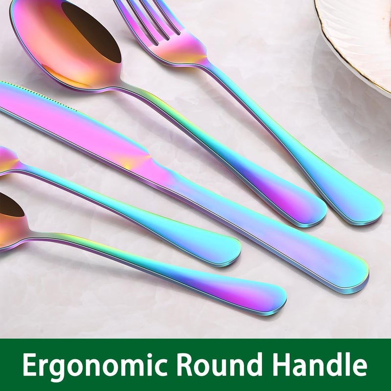 Dehov 49-Pieces Colorful Rainbow Stainless Steel Silverware Sets With Organizer And Steak Knives,Knife Spoon And Fork Eating Utensils Sets For Ktichen,Multicolor Flatware Sets With Cutlery Tray - Image 3