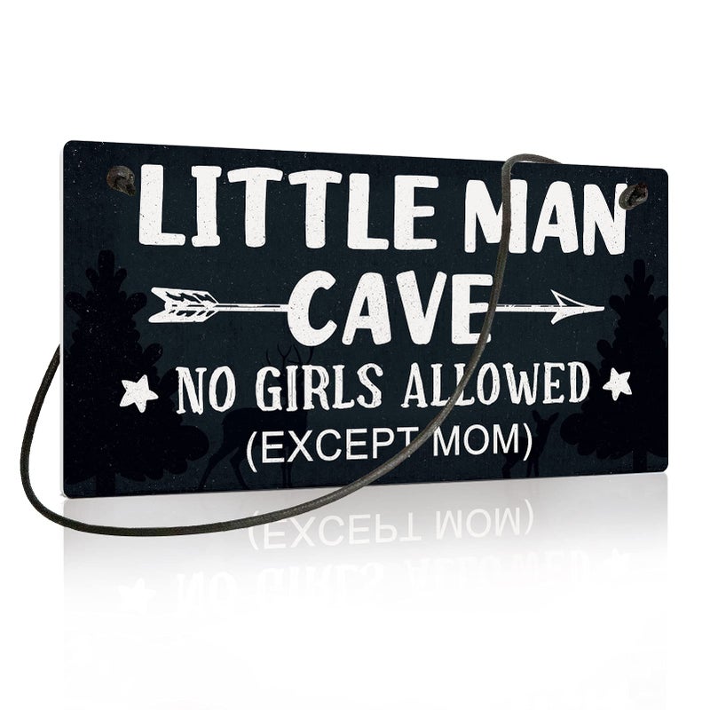 Putuo Decor Little Man Cave Sign Boys Room Wall Decor for Kids Toddler Boys Baby 10x5 Inches PVC Hanging Plaque Gift No Girls Allowed Except Mom 2