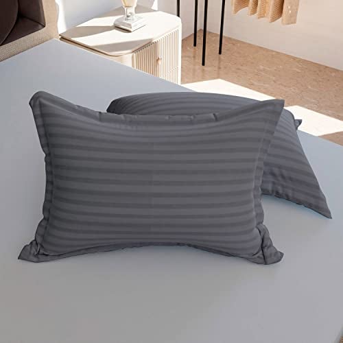 AVI 210TC Soft Luxury Satin Stripe Cotton Pillow Covers Set of 2, Envelope Closure Pillow Cases, Breathable Hotel Quality Pillowcover (20x36 Inches, Grey) - Image 5