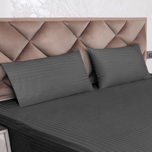 AVI 210TC Soft Luxury Satin Stripe Cotton Pillow Covers Set of 2, Envelope Closure Pillow Cases, Breathable Hotel Quality Pillowcover (20x36 Inches, Grey) - Image 1
