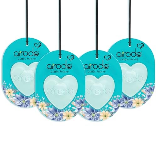 Airodo Little Heart Aqua Cool Car Hanging Perfume Air Freshener Gel | Lasts Upto 30 Days | Car Accessories | For Dashboard, Rearview Mirror & Interior | Toxin-Free | 7.5 ml (Pack of 4) - Image 1