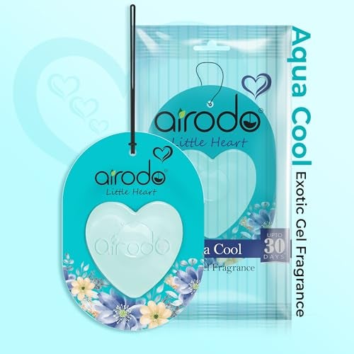 Airodo Little Heart Aqua Cool Car Hanging Perfume Air Freshener Gel | Lasts Upto 30 Days | Car Accessories | For Dashboard, Rearview Mirror & Interior | Toxin-Free | 7.5 ml (Pack of 4) - Image 2