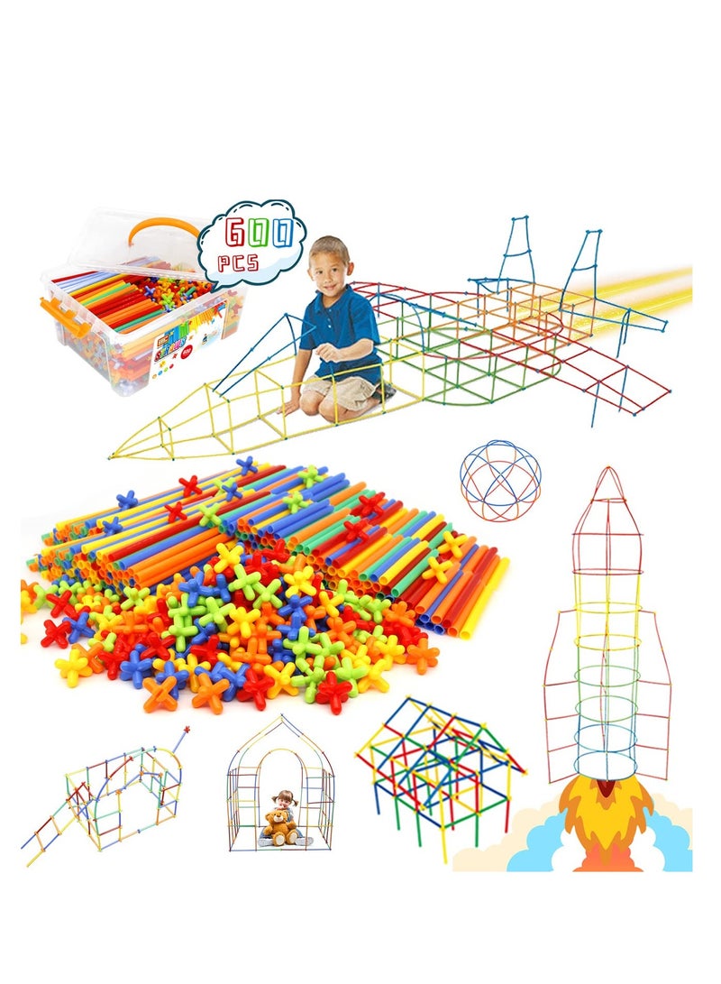 Straw Construction Toys Set - 600 Piece Building Blocks Kit for Kids and Toddlers - Image 1