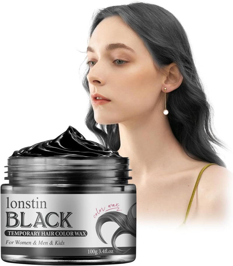 lonstin Black Hair Colour Wax for Kids Adults Temporary Hair Dye Wax 100g Wash Out NonSticky Clay Mud Cream for Parties Cosplay Daily Fun
